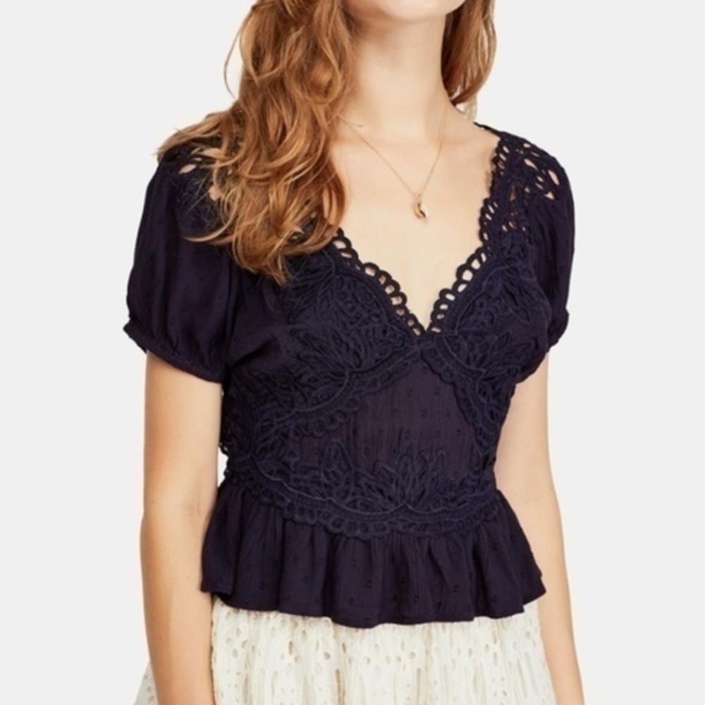 Free People Sweet Roses Lace Crochet Blouse. XS